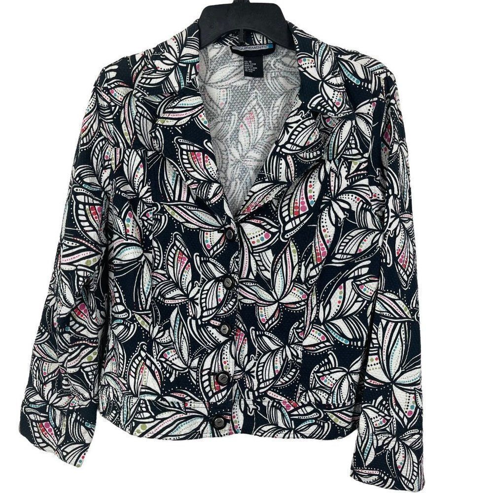 Requirements women collared long sleeve print button front jacket size 16